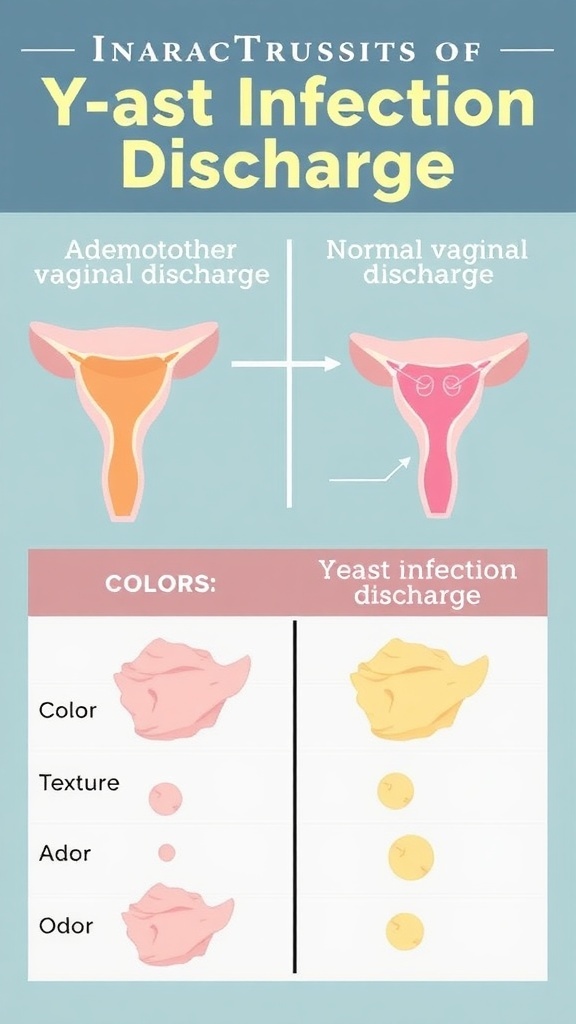 Comparison chart of normal vaginal discharge and yeast infection discharge.